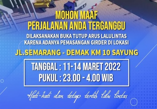 Info Penting, Jalur Pantura Semarang-Demak di Sayung Bakal Terganggu 4 Hari